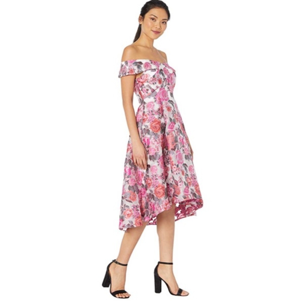 High Low Off The Shoulder Floral Midi Dress
